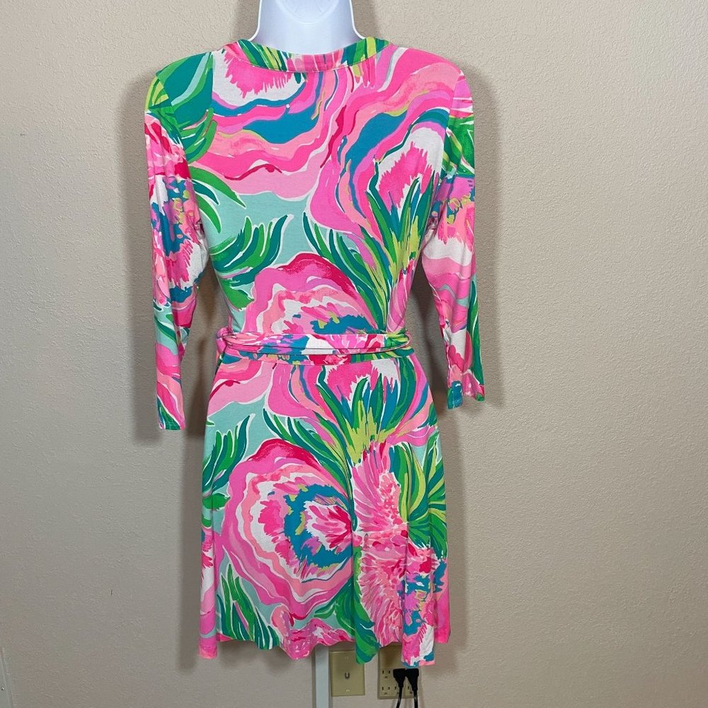 Lilly Pulitzer Womens Emilia Long Sleeve Wrap Dress Paradise Bound Serene Blue - Picture 6 of 11